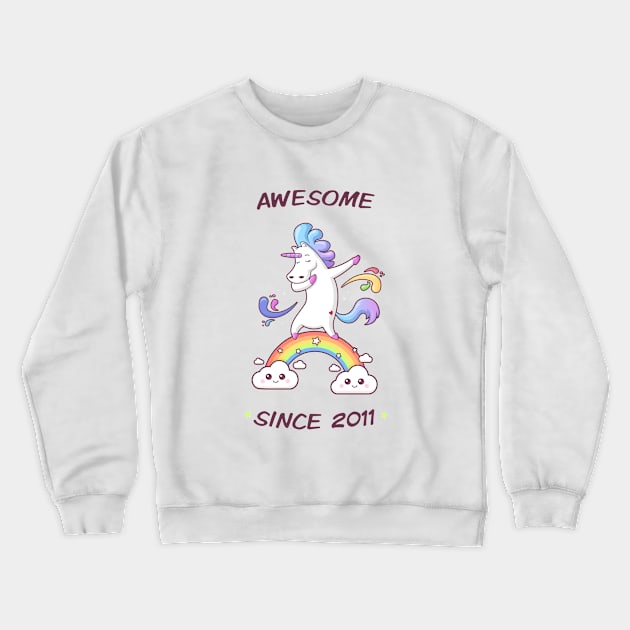 Awesome Since 2011 - Dabbing Unicorn - 7th Birtday Crewneck Sweatshirt by zoljo